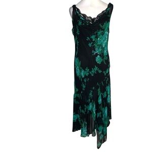 Black & Green XL Floral Embellished Lace Drapey Slip Dress Fairy Whimsical